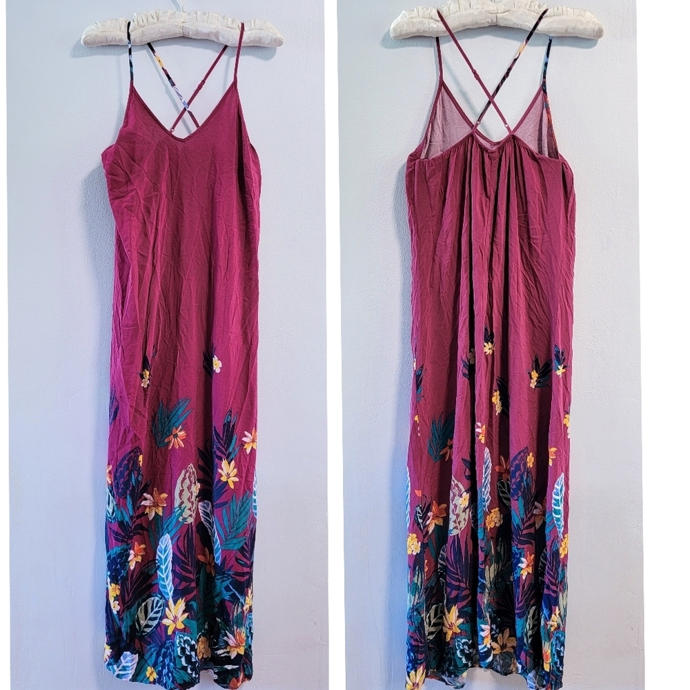 M Tall Old Navy Tropical Resort Cruise Vacation Pool Floral Maxi Dress Fuchsia